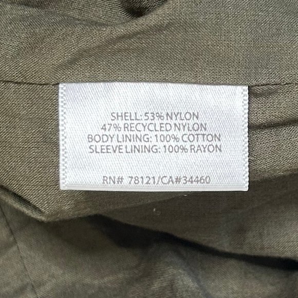 Eileen Fisher Bubble Hem Funnel Neck Belted Trench Coat Jacket Olive Size XS - Picture 11 of 13